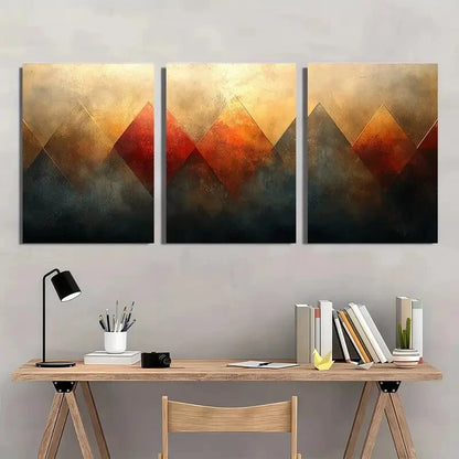 3pcs Abstract Geometric Wall Art Prints Metal Print Ready to Hang Art - Bella Home Decor