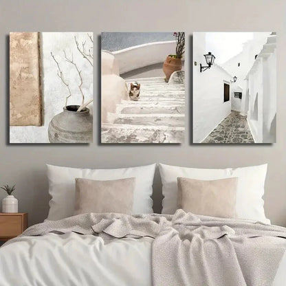 3pcs Santorini Island Greece Greek Architecture Metal Print Ready to Hang Art