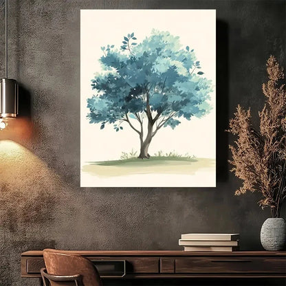 Beautiful Modern Blue Tree Watercolor Painting 40x60cm Metal Print Ready to Hang - Bella Home Decor