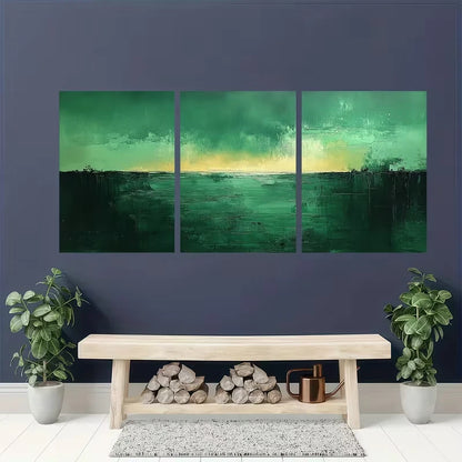 3pcs Minimalist Green Abstract Painting Metal Print Ready to Hang Art