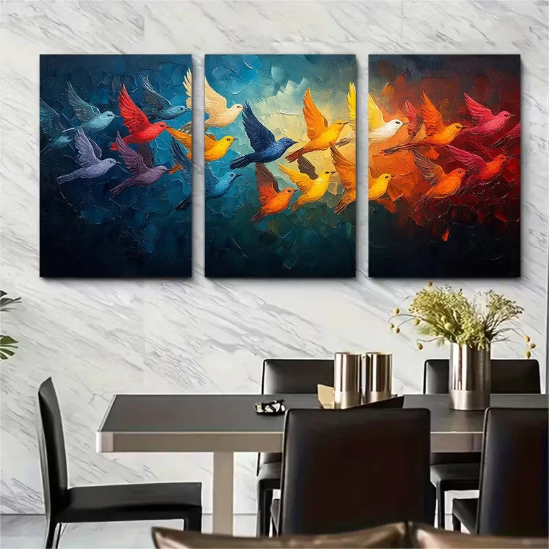 3pcs , Elegant Flock of Birds Metal Print Ready to Hang Art - Bella Home Decor