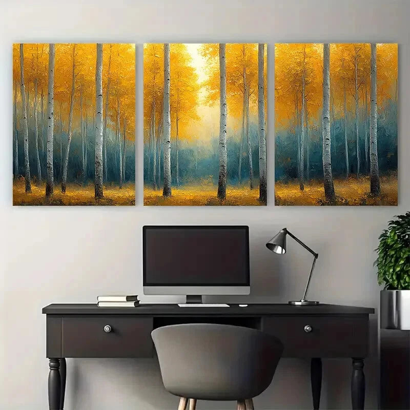3pcs Vibrant Spring Birch Trees Aspen Forest Metal Print Ready to Hang Art - Bella Home Decor