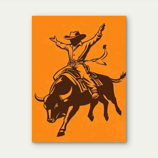 Cowboy Riding a Bull 40x60cm Metal Print Ready to Hang