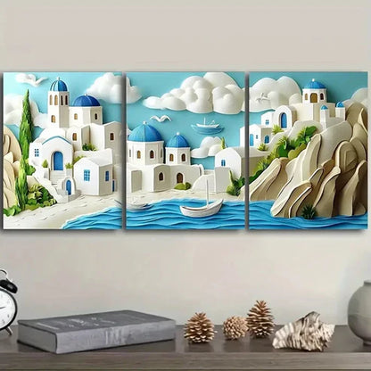 3pcs The Cyclades Islands of Greece Wall Art Set Canvas Unframed - High Quality Print 100% Australian Made Wall Canvas