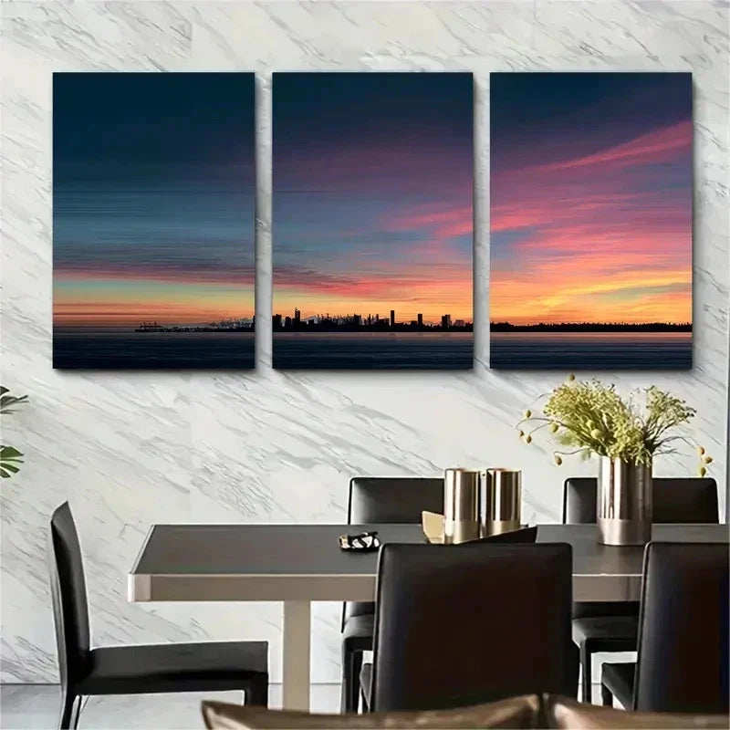3pcs Ferry Dusk Nature Dark Perfect Wall Art Set Canvas Framed 50x70cm - High Quality Print 100% Australian Made Wall Canvas Ready to Hang