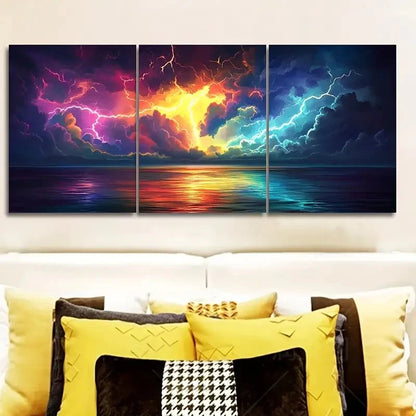 3pcs Colorful Lightning Storm Design Wall Art Set Canvas Framed 60x90cm - High Quality Print 100% Australian Made Wall Canvas Ready to Hang