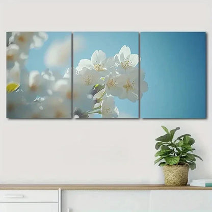 3pcs White Cherry Blossoms Beauty Nature Perfect Wall Art Set Canvas Unframed - High Quality Print 100% Australian Made Wall Canvas