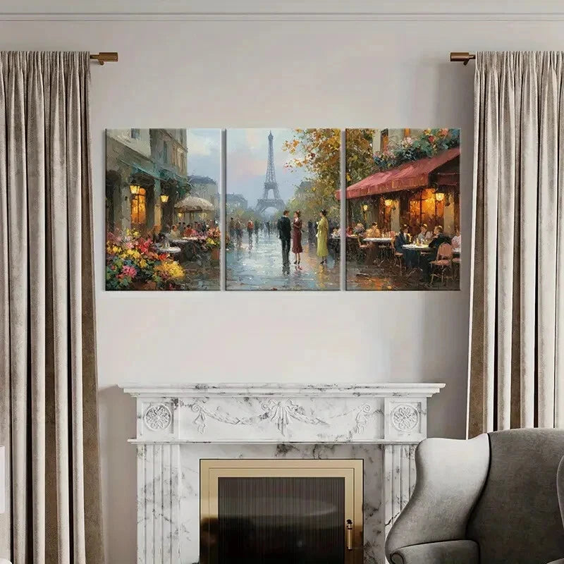3pcs Parisian Street Scene Eiffel Tower Romantic Metal Print Ready to Hang Art - Bella Home Decor