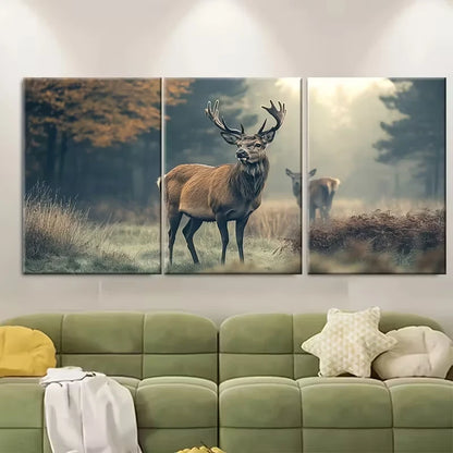 3pcs Male Female Deer in Mist Metal Print Ready to Hang Art