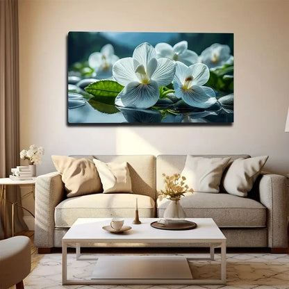 Elegant White Orchid Water Wall Art Canvas Office Home Room Framed 120x60cm