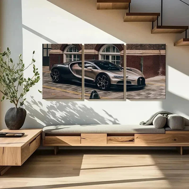 3pcs Modern Bugatti Supercar Decor Wall Art Set Canvas Framed 40x60cm - High Quality Print 100% Australian Made Wall Canvas Ready to Hang