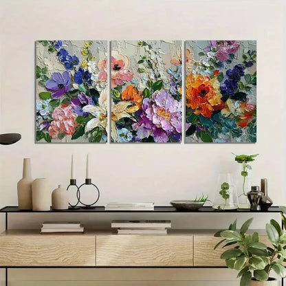 3pcs Monet-Style Flower Retro Art Painting Metal Print Ready to Hang Art - Bella Home Decor