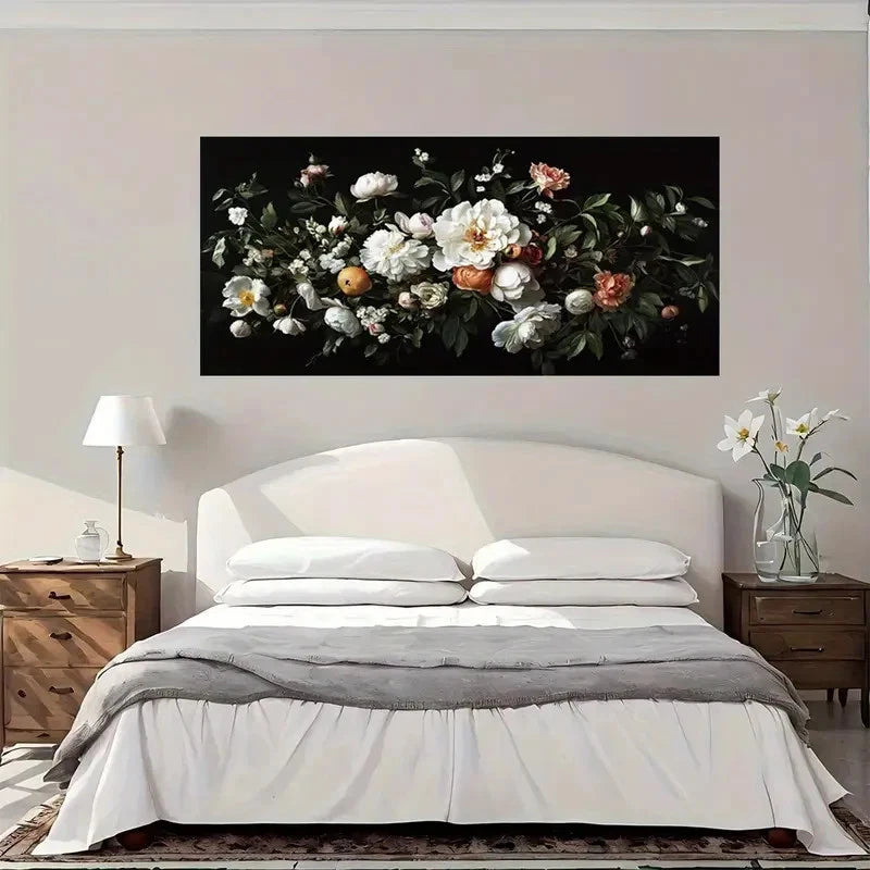 White Peonies Roses Wall Art Canvas Office Home Room Framed 120x60cm