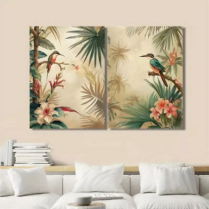 Vintage Tropical Bird & Floral Canvas Framed 50x75cm - High Quality Print 100% Australian Made Wall Canvas Ready to Hang