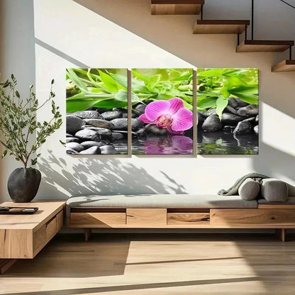 3pcs Pebbles Phalaenopsis Flowers Wall Art Set Canvas Framed 60x90cm - High Quality Print 100% Australian Made Wall Canvas Ready to Hang - Bella Home Decor