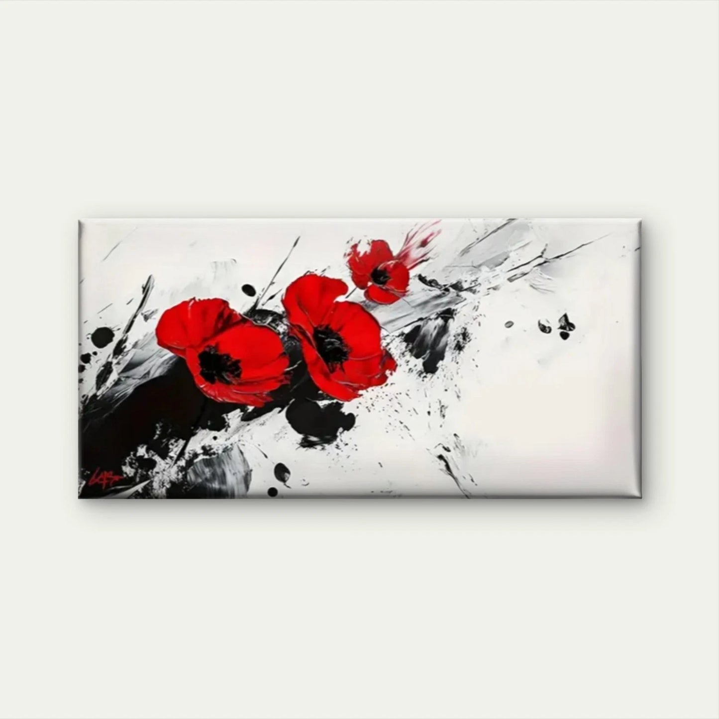 Red Flowers Abstract White Wall Art Canvas Office Home Room Framed 120x60cm
