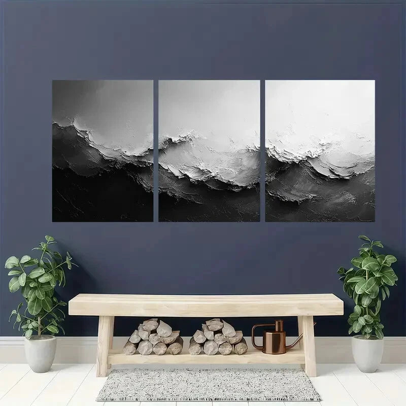 3pcs Black and White Minimalist Art Metal Print Ready to Hang Art - Bella Home Decor