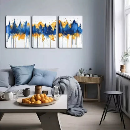 3pcs Vibrant Blue & Golden Tree Design Wall Art Set Canvas Unframed - High Quality Print 100% Australian Made Wall Canvas