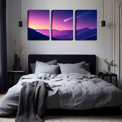 3pcs Purple Sky, Comet, Attractive Artwork Wall Art Set Canvas Framed 60x90cm - High Quality Print 100% Australian Made Wall Canvas Ready to Hang - Bella Home Decor
