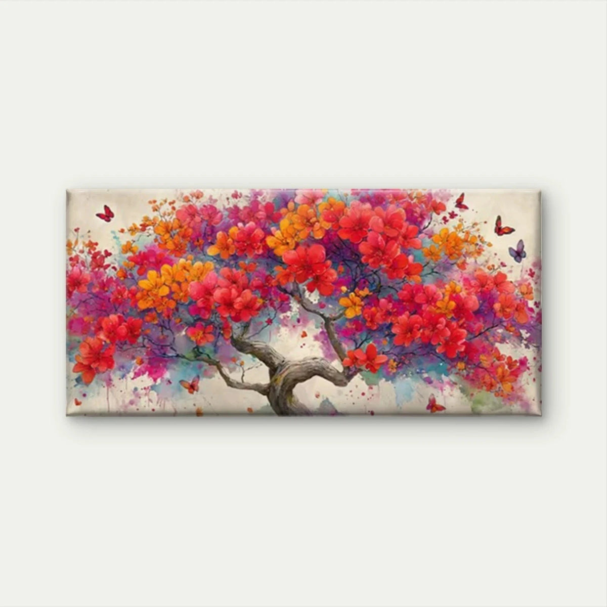 Watercolor Floral & Butterfly Wall Art Canvas Office Home Room Framed 120x60cm