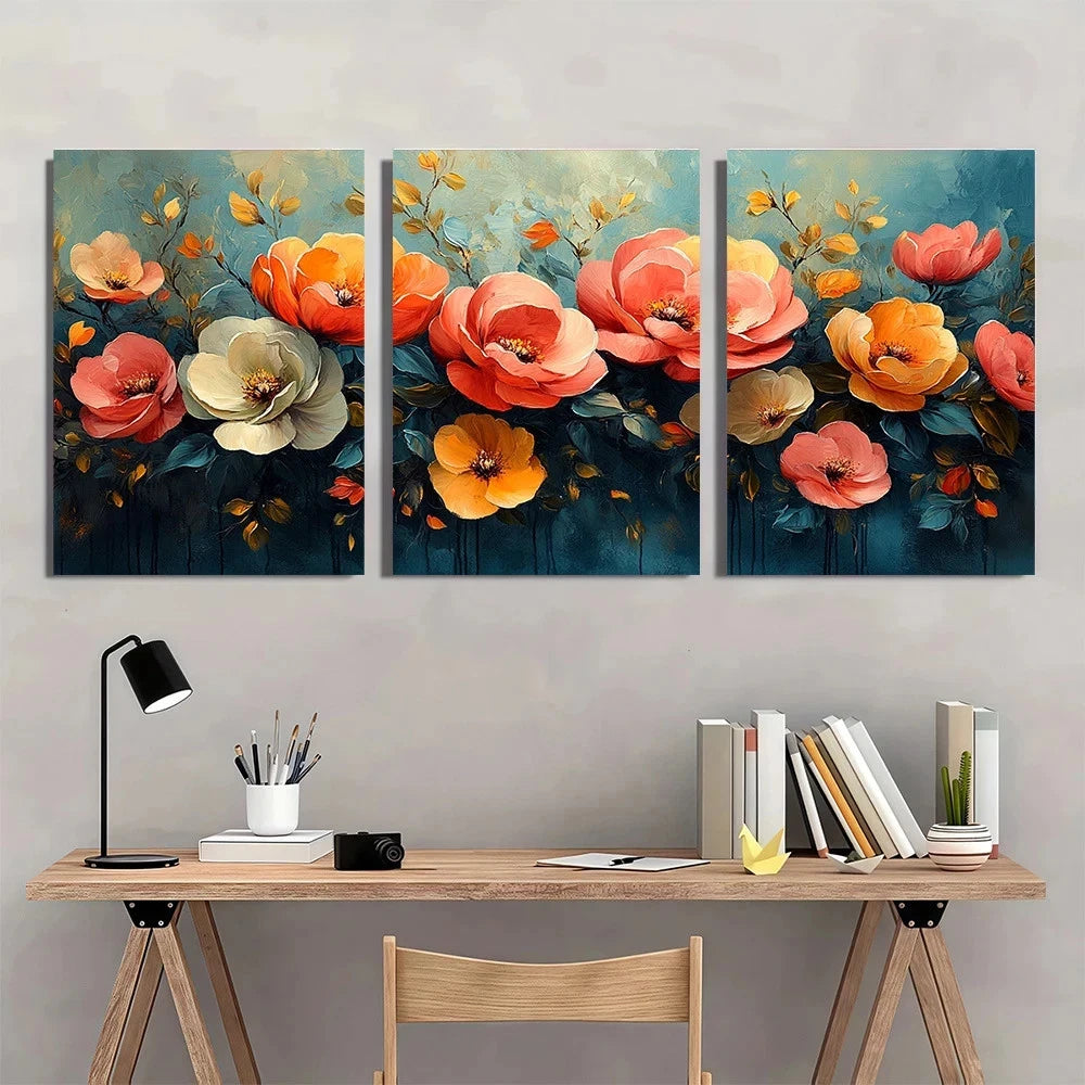 3pcs Colorful Abstract Desert Blooming Flowers Wall Art Set Canvas Framed 60x90cm - High Quality Print 100% Australian Made Wall Canvas Ready to Hang - Bella Home Decor