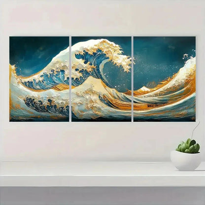 3pcs Great Wave Off Kanagawa Panoramic Metal Print Ready to Hang Art - Bella Home Decor