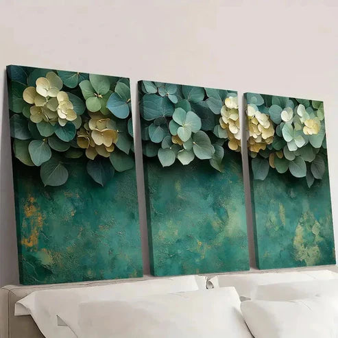 3pcs Green & Beige Floral Elegant LH Wall Art Set Canvas Unframed - High Quality Print 100% Australian Made Wall Canvas - Bella Home Decor