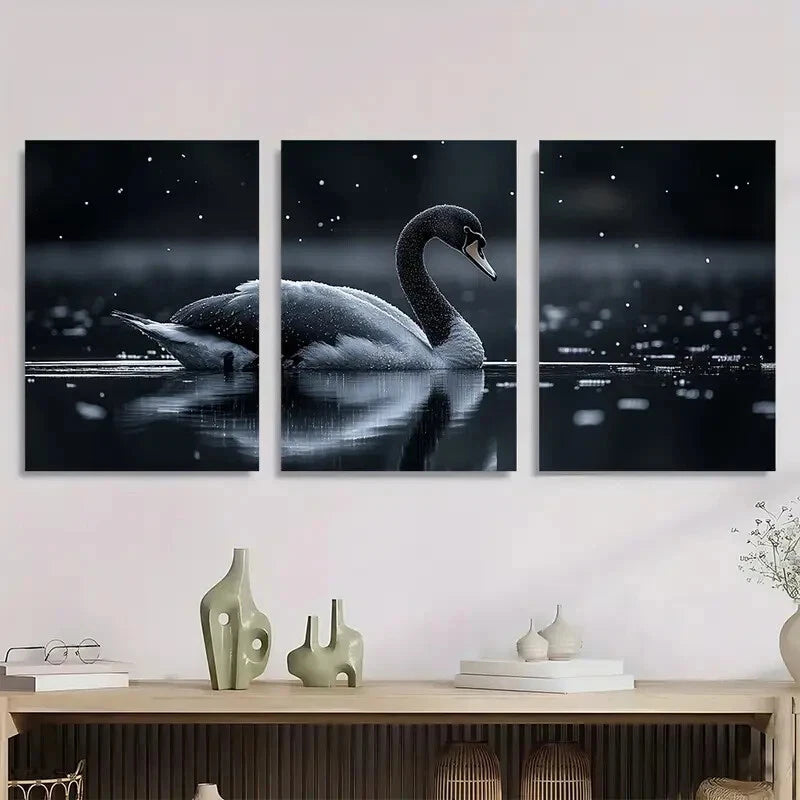 3pcs Elegant Black Swan Halloween Metal Print Ready to Hang Art - Bella Home Decor