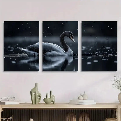 3pcs Elegant Black Swan Halloween Metal Print Ready to Hang Art - Bella Home Decor