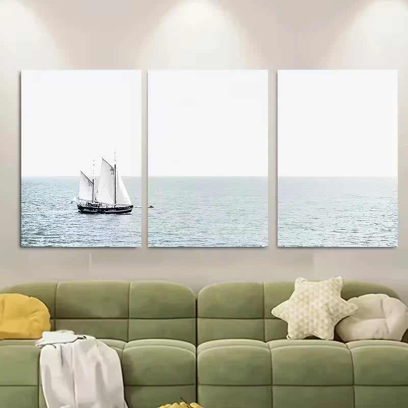 3pcs Ocean Sailboat Coastal Metal Print Ready to Hang Art