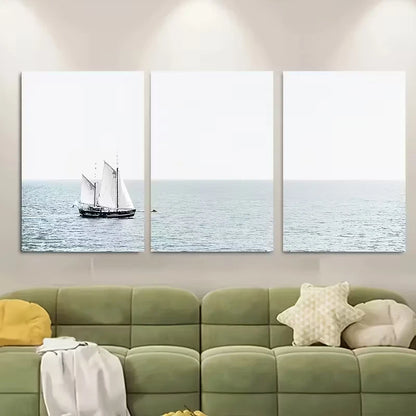 3pcs Ocean Sailboat Coastal Metal Print Ready to Hang Art