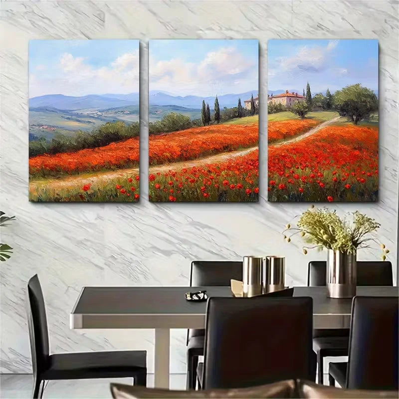 3pcs Tuscany Painting Italy Countryside Metal Print Ready to Hang Art