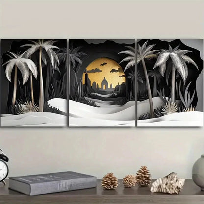 3pcs Tropical Beach Scene with Palm Trees j  Wall Art Set Canvas Framed 40x60cm - High Quality Print 100% Australian Made Wall Canvas Ready to Hang - Bella Home Decor