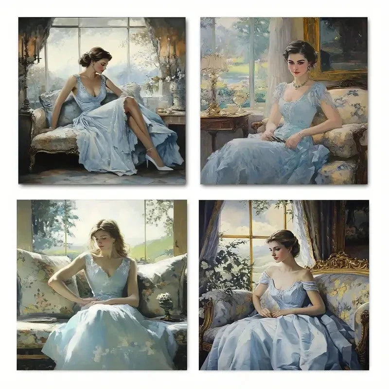 4pcs  Victorian Lady Reading sd Wall Art Canvas Framed
