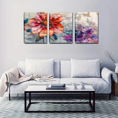 3pcs Red Flowers And Purple Leaves Décor Perfect Wall Art Canvas Unframed - High Quality Print 100% Australian Made Wall Canvas