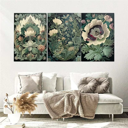 3pcs Pieces Modern Botanical Flowers Paintings Wall Art Set Canvas Framed 50x70cm - High Quality Print 100% Australian Made Wall Canvas Ready to Hang