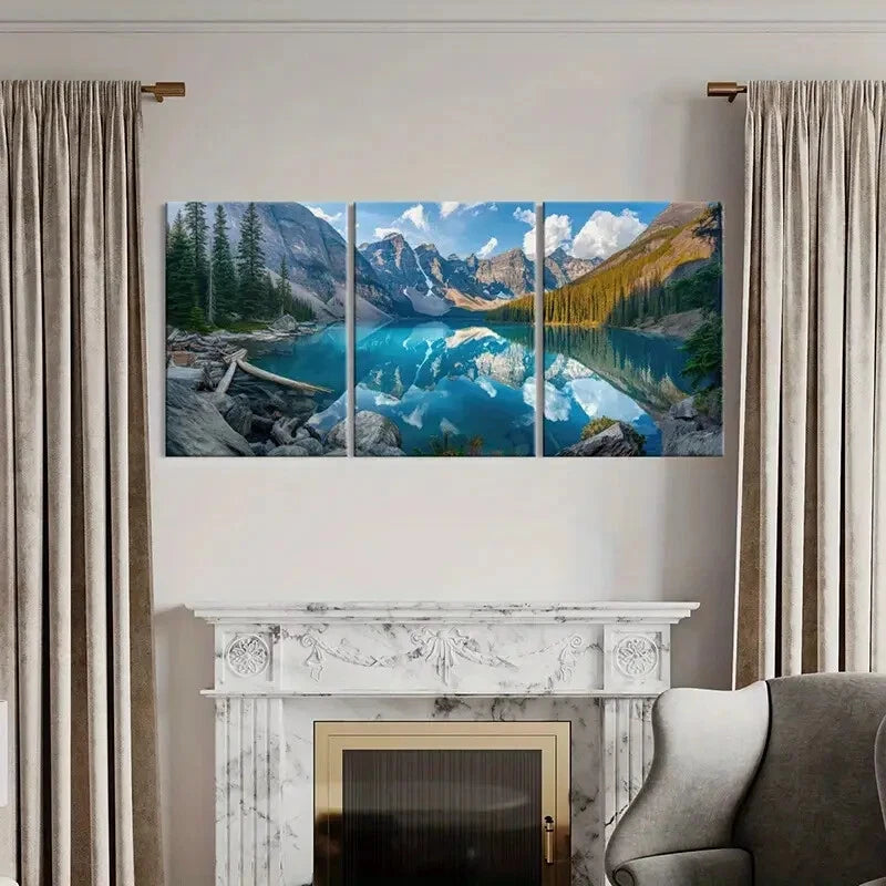 3pcs Mountain Reflection Lake Serenity Landscape Metal Print Ready to Hang Art - Bella Home Decor