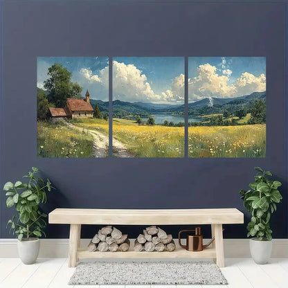 3pcs Housatonic Valley Landscape Art Painting Metal Print Ready to Hang Art - Bella Home Decor