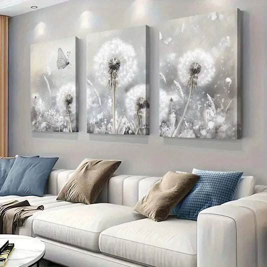 3pcs Elegant Dandelion And Butterfly Design Wall Art Set Canvas Framed 60x90cm - High Quality Print 100% Australian Made Wall Canvas Ready to Hang