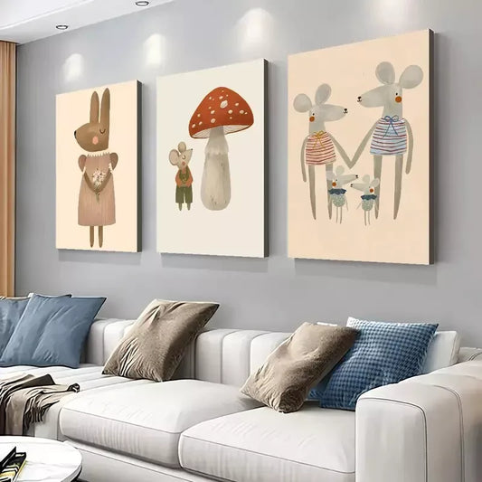 3pcs Cartoon Animal Painting Canvas Framed 40x60cm - High Quality Print 100% Australian Made Wall Canvas Ready to Hang - Bella Home Decor