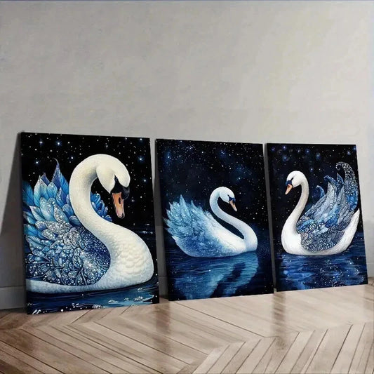 3pcs magnificent white swan Painting Wall Art Set Canvas Framed 50x70cm - High Quality Print 100% Australian Made Wall Canvas Ready to Hang