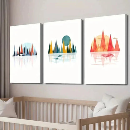 3pcs Forest & Animals Creative Illustration Wall Art Set Canvas Wall Art Canvas Unframed - High Quality Print 100% Australian Made Wall Canvas - Bella Home Decor