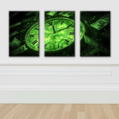 3pcs Time is money Illustration Wall Art Set Canvas Framed 50x70cm - High Quality Print 100% Australian Made Wall Canvas Ready to Hang