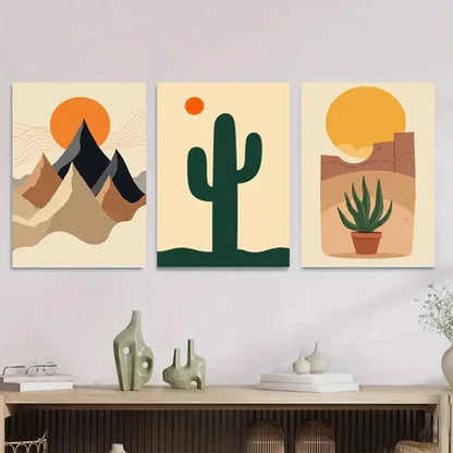 3pcs Modern Desert Landscape Abstract Cactus Wall Art Set Canvas Unframed - High Quality Print 100% Australian Made Wall Canvas