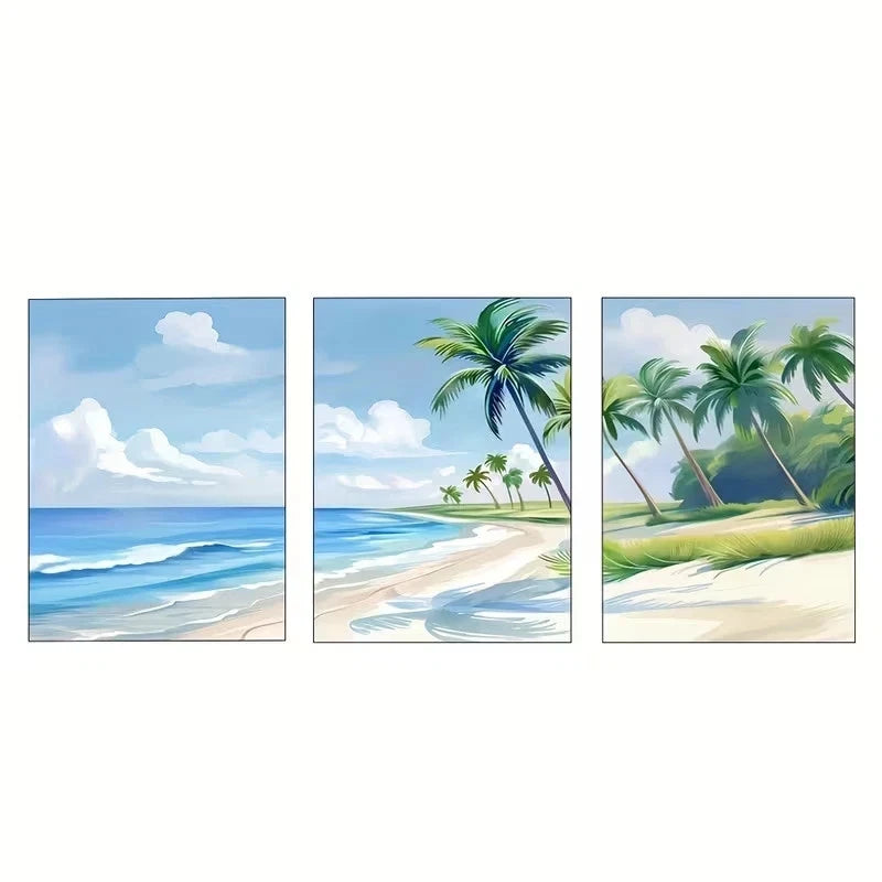 3pcs Sunny Day at the Caribbean Beach  Wall Art Set Canvas Framed 40x60cm - High Quality Print 100% Australian Made Wall Canvas Ready to Hang - Bella Home Decor