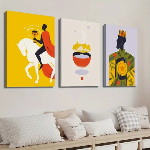3pcs Horseback Rider Astrology & Moon Design Wall Art Set Canvas Unframed - High Quality Print 100% Australian Made Wall Canvas