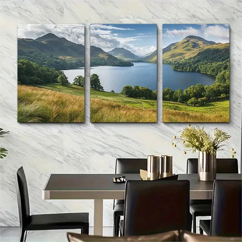 3pcs Scenic Lake District Mountain Perfect Wall Art Set Canvas Framed 60x90cm - High Quality Print 100% Australian Made Wall Canvas Ready to Hang