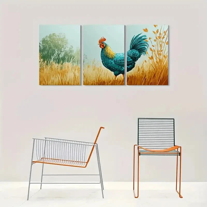 3pcs Colorful Rooster Farmhouse Decor Metal Print Ready to Hang Art - Bella Home Decor