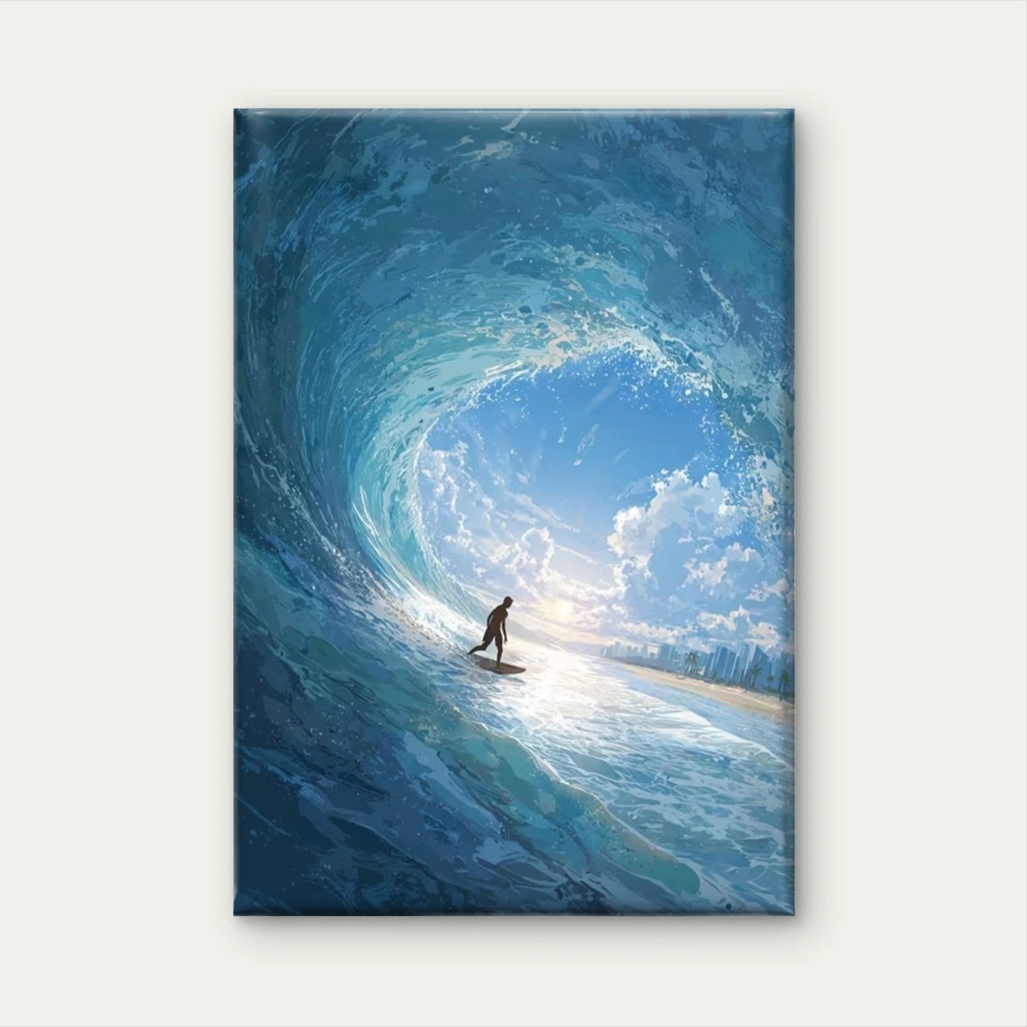 Ocean Wave Scene with Surfer Riding a Wave Metal Print Ready to Hang