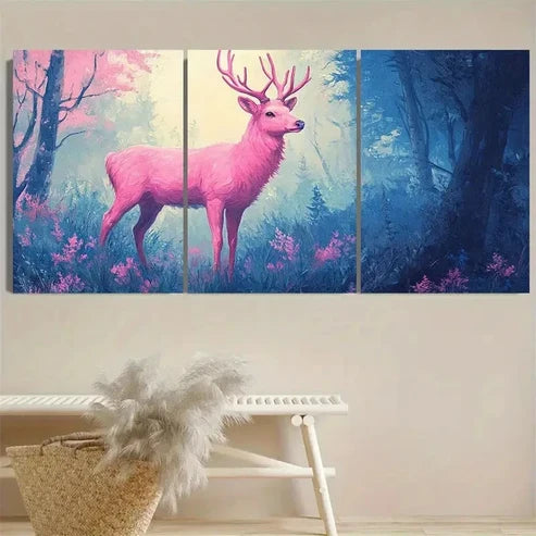 3pcs Enchanted Forest Pink Deer Wall Art Set Canvas Unframed - High Quality Print 100% Australian Made Wall Canvas